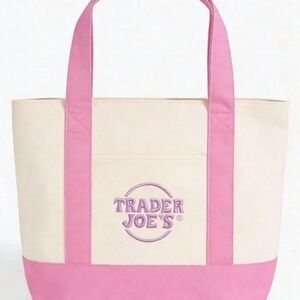 Trader Joe's Pink and Cream Canvas Tote